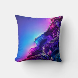 Paarse Blauwe Agaat Geode Kunst | Neon Marmer Abst Kussen