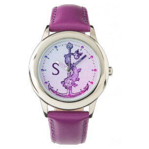 PAARSE BLAUWE ANCHOR MET VISNAUTIEKE MONOGRAM HORLOGE