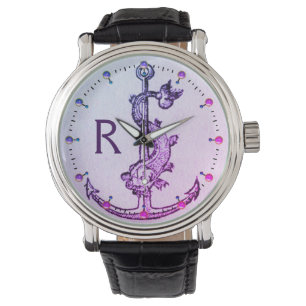 PAARSE BLAUWE ANCHOR MET VISNAUTIEKE MONOGRAM HORLOGE