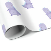 Paarse Blauwe Baby Dinosauruspatroon Cadeaupapier (Rol Hoek)