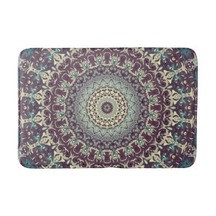 Paarse Blauwe Beige Mandala Kaleidoscoop Medaillon Badmat