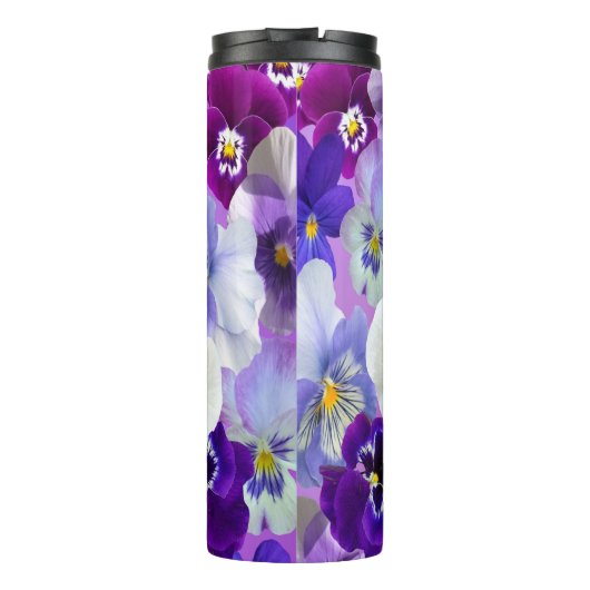 Paarse Blauwe Blanke Floral Flowers Thermosbeker (Achterkant)