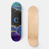 Paarse, blauwe, Blauwgroen en goudglittermonogramm Skateboard (Voorkant)