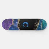 Paarse, blauwe, Blauwgroen en goudglittermonogramm Skateboard (Horizontaal)