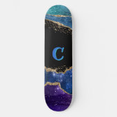 Paarse, blauwe, Blauwgroen en goudglittermonogramm Skateboard (Voorkant)