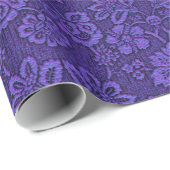 Paarse Blauwe Bloemen Damask Cadeaupapier (Rol Hoek)