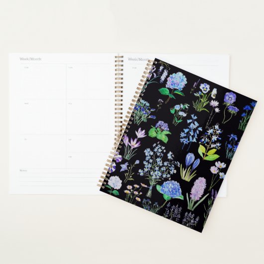 paarse Blauwe Bloemen Olieverfschilderij Effect Zw Planner (Display)