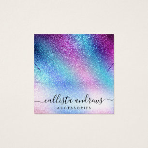 Paarse blauwe bol Galaxy Glitter Ketting Display Vierkante Visitekaartjes