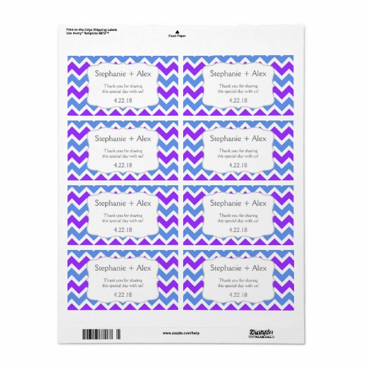 Paarse & Blauwe Chevron Waterfles - pas het aan! Etiket (Full Sheet)