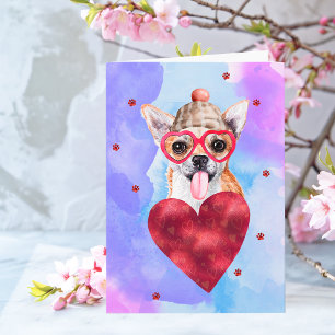 Paarse Blauwe Chihuahua Valentijnsdag Cadeau Hond Kaart