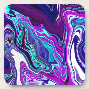 Paarse, blauwe en Blauwgroen Abstracte Fluid Art Bier Onderzetter