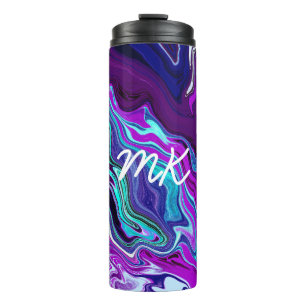 Paarse, blauwe en Blauwgroen Abstracte Fluid Art Thermosbeker
