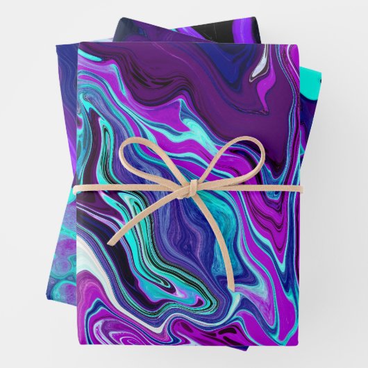 Paarse, blauwe en Blauwgroen Abstracte marmerkunst Inpakpapier Vel (In situ)