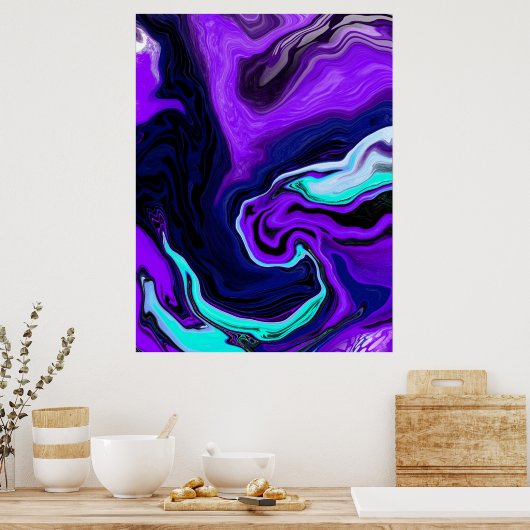 Paarse, blauwe en Blauwgroen Abstracte moderne kun Poster (Keuken)