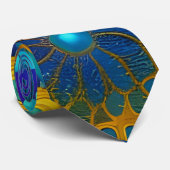 Paarse, blauwe en goudflorale abstract stropdas (Opgerold)