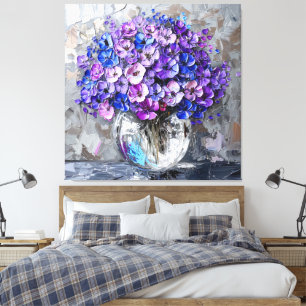 Paarse Blauwe en Grijze Bloemige Kunst Prints