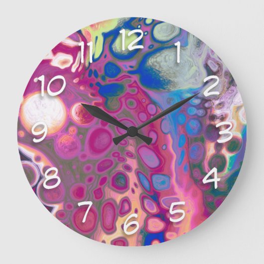 Paarse, blauwe en roze digitale moderne Abstracte Grote Klok (Voorkant)