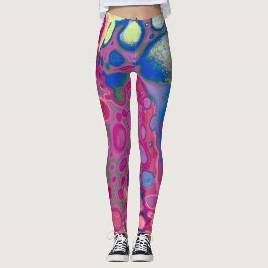 Paarse, blauwe en roze digitale moderne Abstracte Leggings (Voorkant)