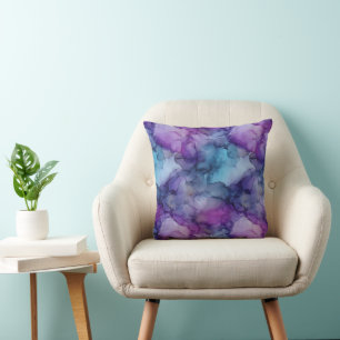 Paarse Blauwe en Turquoise Waterverf Marmeren Wolk Kussen
