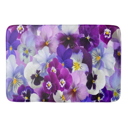 Paarse Blauwe Floral Pansy Flowers Badmat (Voorkant)