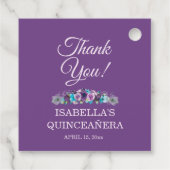 Paarse Blauwe Floral Quinceañera 15e Dank u wel Bedankjes Labels (Achterkant)