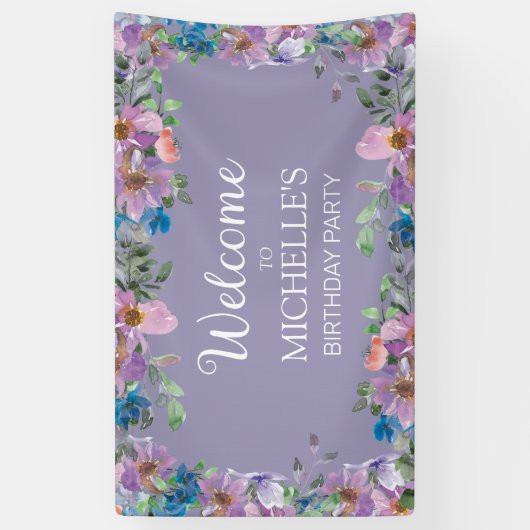 Paarse Blauwe Florale Vrouwendag Welkom Spandoek (Verticaal)