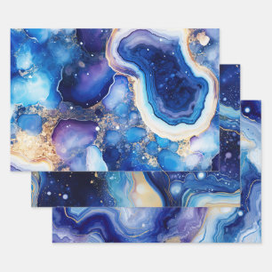 Paarse Blauwe Geode Abstract met Goud Mineraal Inpakpapier Vel