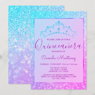 Paarse - Blauwe Girly Glitter Sparkle Quinceanera Kaart