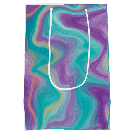 Paarse, blauwe, gouden en turkooizen kronkels medium cadeauzakje (Achterkant)