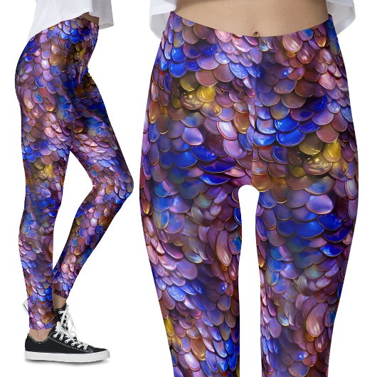 Paarse Blauwe Gouden Zeemeermin Schalen Fantasy Pa Leggings
