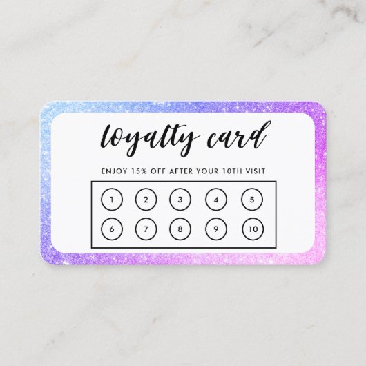 Paarse blauwe grens Faux Glitter Loyalty Kaart Visitekaartje (Voorkant)