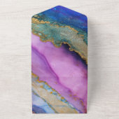 Paarse blauwe groene alcohol inkt bruiloft all in one uitnodiging (Buitenkant)