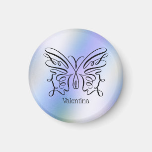 Paarse Blauwe Holografische Vlinder Monogram Naam Magneet