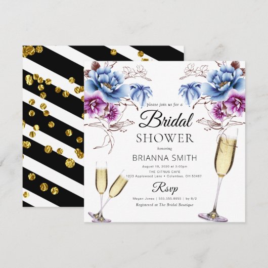 Paarse Blauwe Kassy Bridal douche Uitnodiging (Voorkant / Achterkant)