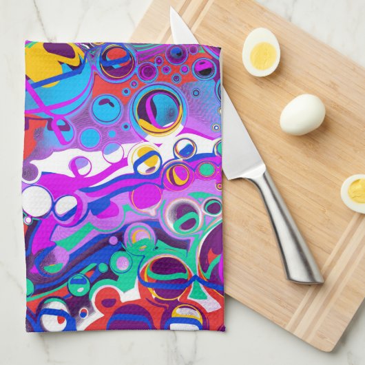 Paarse, blauwe, kleurrijke bubbels Abstract modern Theedoek (Quarter Fold)