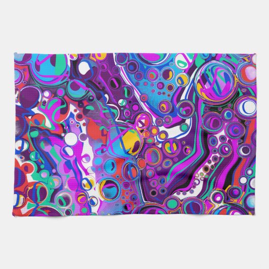 Paarse, blauwe, kleurrijke bubbels Abstract modern Theedoek (Horizontaal)