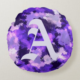 Paarse Blauwe & Koel Abstracte Vormen met Big Lett Rond Kussen