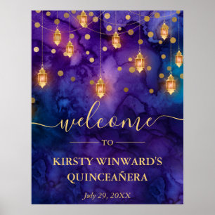 Paarse & Blauwe Lantaarn Glow Quinceanera Poster