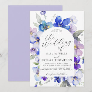 Paarse Blauwe Lavendel Mauve Navy Bloem Bruiloft Kaart