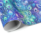 Paarse Blauwe Mint Peacock Feathers Cadeaupapier (Rol Hoek)