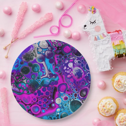 Paarse, blauwe, moderne, Abstracte, vochtige Art m Papieren Bordje (Feest)