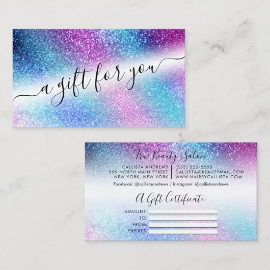 Paarse Blauwe Nevel Galaxy Glitter Cadeaubon Visitekaartje (Voorkant / Achterkant)
