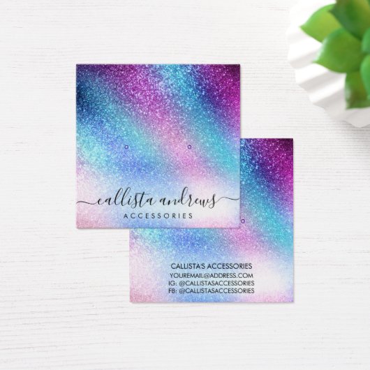 Paarse blauwe nevel Galaxy Glitter Earring Display Vierkante Visitekaartjes (Bureau)