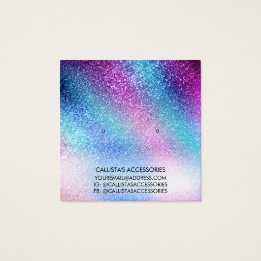 Paarse blauwe nevel Galaxy Glitter Earring Display Vierkante Visitekaartjes (Achterkant)