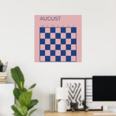 Paarse Blauwe Niet-gedateerde Geruite Augustus Kal Poster (Thuiskantoor)