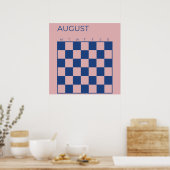 Paarse Blauwe Niet-gedateerde Geruite Augustus Kal Poster (Keuken)