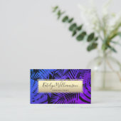 Paarse Blauwe Ombre Tropische Palm Chic Gold Scrip Visitekaartje (Staand voorkant)