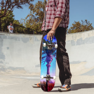 Paarse blauwe palmboom, Cool Retro  Trendy Skateboard