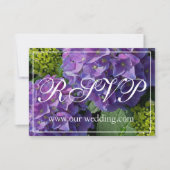 Paarse blauwe periwinkle hydrangeas rsvp save the date (Voorkant)