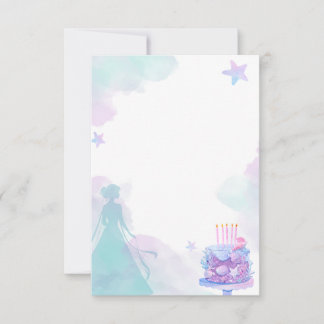 Paarse Blauwe Prinses Meisje Verjaardagsfeestje Bedankkaart